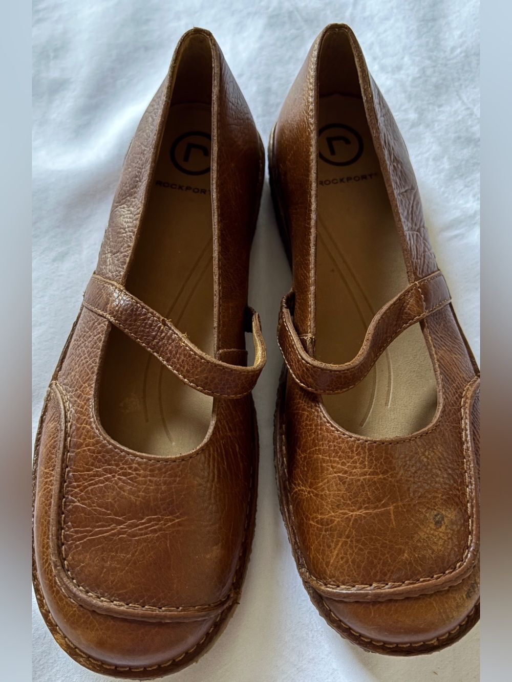 Rockport Women's Brown Leather Mary Jane Strap Flats